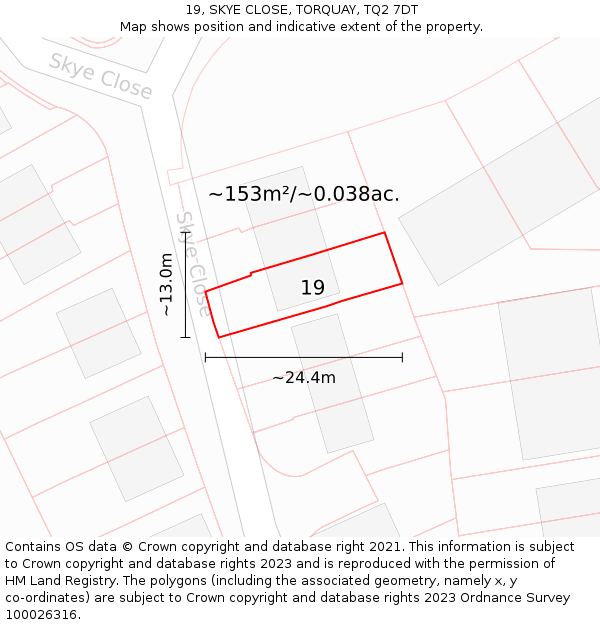 19, SKYE CLOSE, TORQUAY, TQ2 7DT: Plot and title map