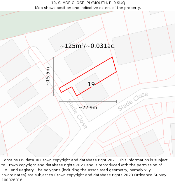 19, SLADE CLOSE, PLYMOUTH, PL9 9UQ: Plot and title map