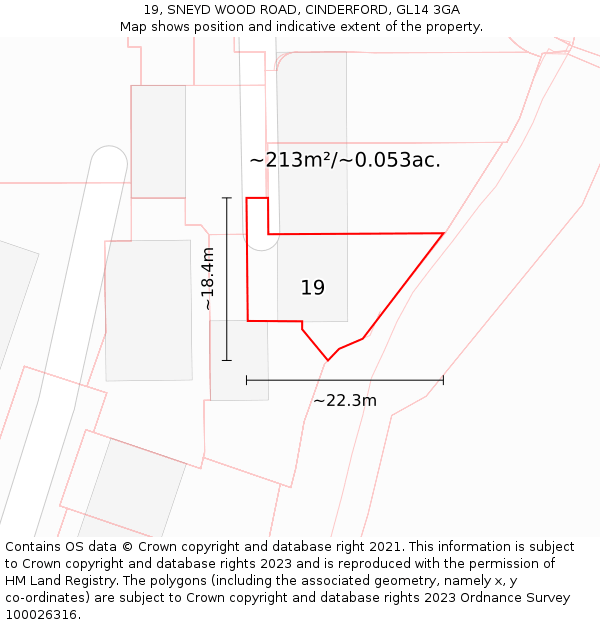 19, SNEYD WOOD ROAD, CINDERFORD, GL14 3GA: Plot and title map