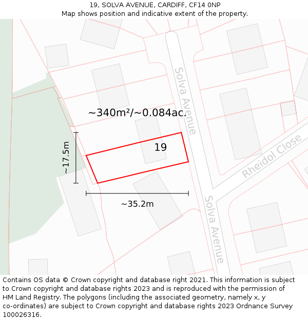 19, SOLVA AVENUE, CARDIFF, CF14 0NP: Plot and title map