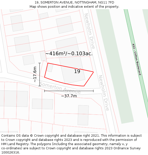 19, SOMERTON AVENUE, NOTTINGHAM, NG11 7FD: Plot and title map