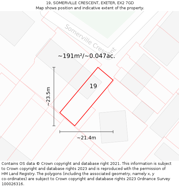 19, SOMERVILLE CRESCENT, EXETER, EX2 7GD: Plot and title map