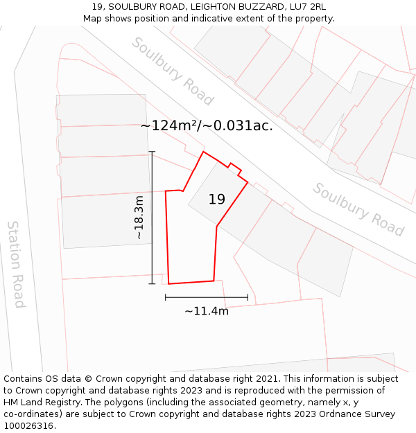 19, SOULBURY ROAD, LEIGHTON BUZZARD, LU7 2RL: Plot and title map