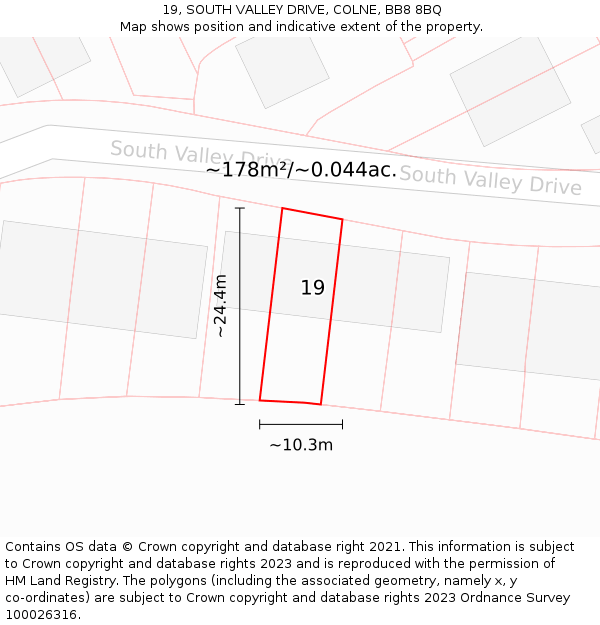 19, SOUTH VALLEY DRIVE, COLNE, BB8 8BQ: Plot and title map