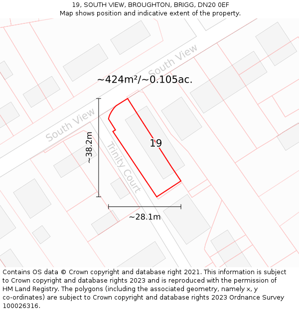 19, SOUTH VIEW, BROUGHTON, BRIGG, DN20 0EF: Plot and title map