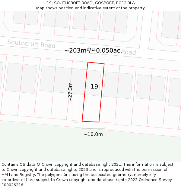19, SOUTHCROFT ROAD, GOSPORT, PO12 3LA: Plot and title map