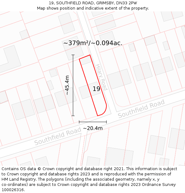 19, SOUTHFIELD ROAD, GRIMSBY, DN33 2PW: Plot and title map