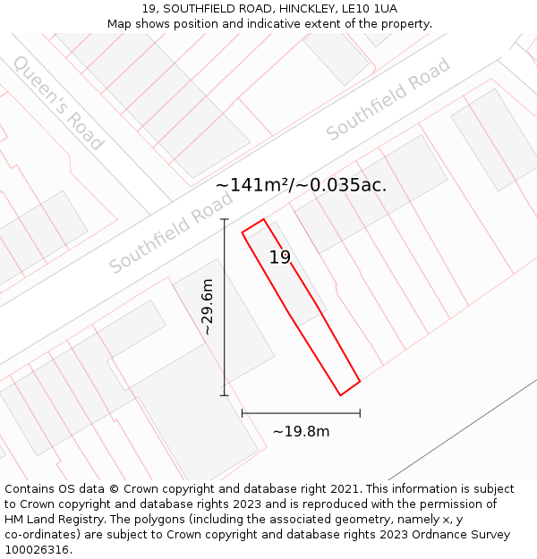 19, SOUTHFIELD ROAD, HINCKLEY, LE10 1UA: Plot and title map