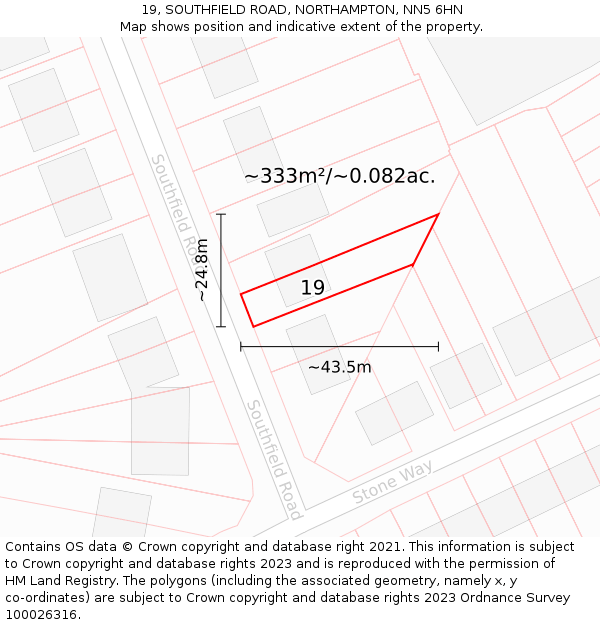 19, SOUTHFIELD ROAD, NORTHAMPTON, NN5 6HN: Plot and title map