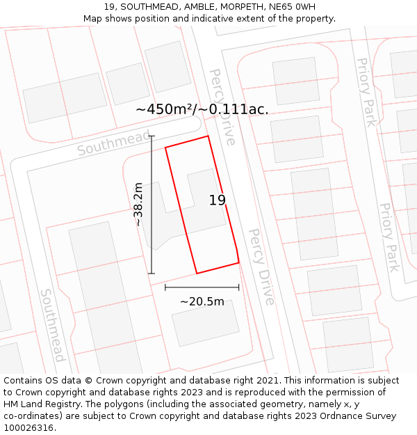 19, SOUTHMEAD, AMBLE, MORPETH, NE65 0WH: Plot and title map