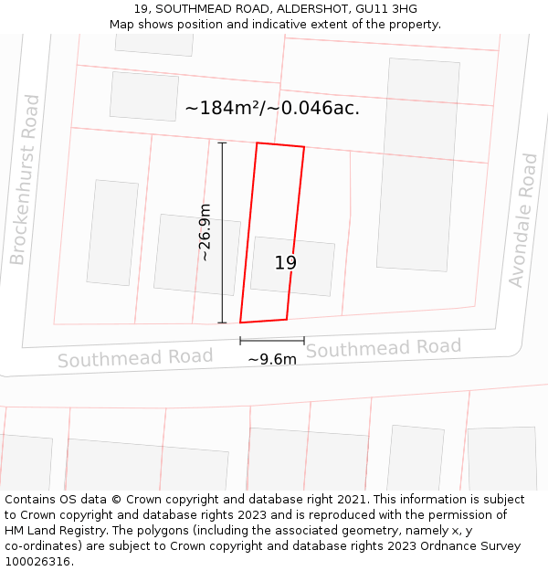 19, SOUTHMEAD ROAD, ALDERSHOT, GU11 3HG: Plot and title map