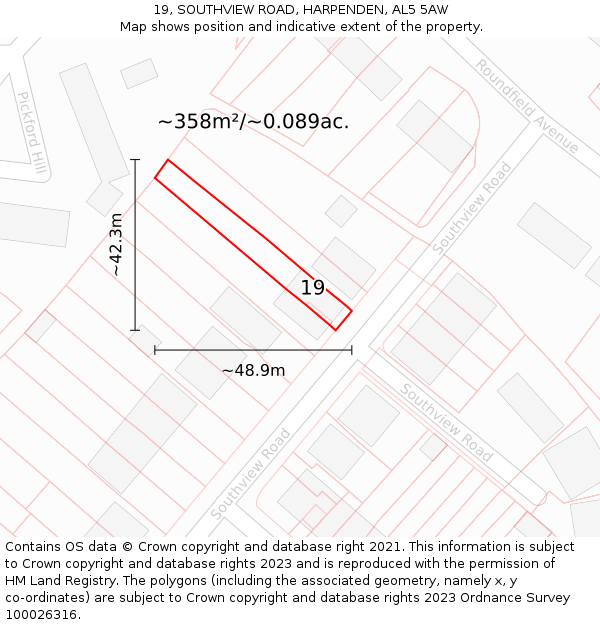 19, SOUTHVIEW ROAD, HARPENDEN, AL5 5AW: Plot and title map