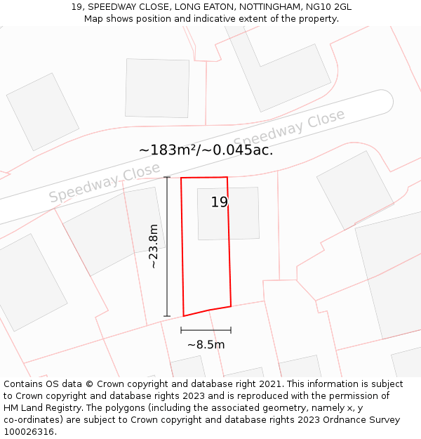 19, SPEEDWAY CLOSE, LONG EATON, NOTTINGHAM, NG10 2GL: Plot and title map