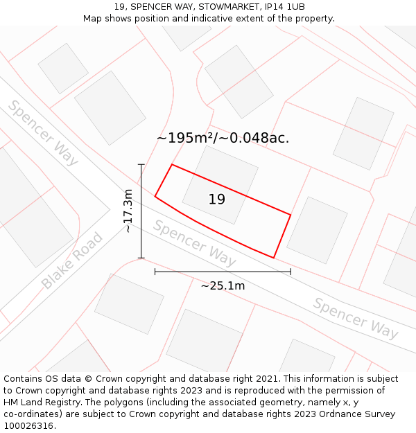 19, SPENCER WAY, STOWMARKET, IP14 1UB: Plot and title map