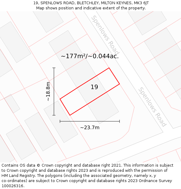 19, SPENLOWS ROAD, BLETCHLEY, MILTON KEYNES, MK3 6JT: Plot and title map