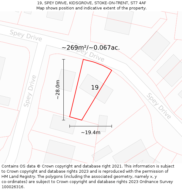 19, SPEY DRIVE, KIDSGROVE, STOKE-ON-TRENT, ST7 4AF: Plot and title map