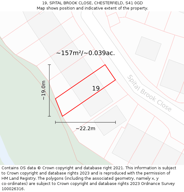 19, SPITAL BROOK CLOSE, CHESTERFIELD, S41 0GD: Plot and title map