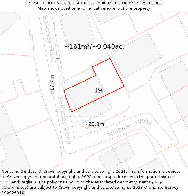 19, SPOONLEY WOOD, BANCROFT PARK, MILTON KEYNES, MK13 0RD: Plot and title map