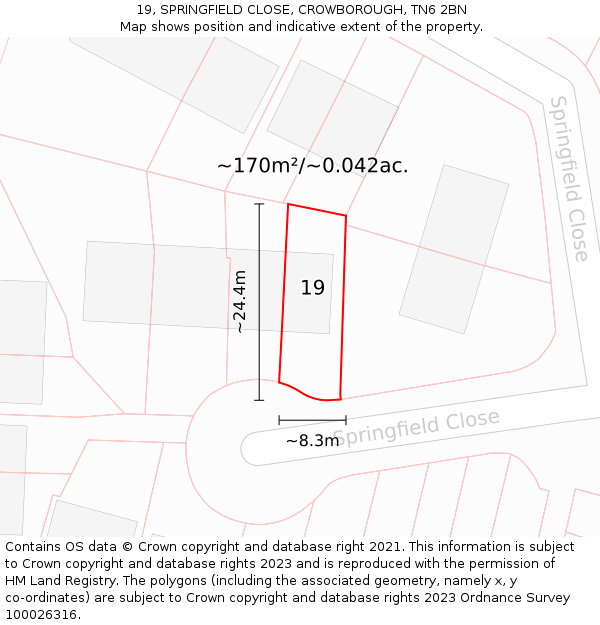 19, SPRINGFIELD CLOSE, CROWBOROUGH, TN6 2BN: Plot and title map