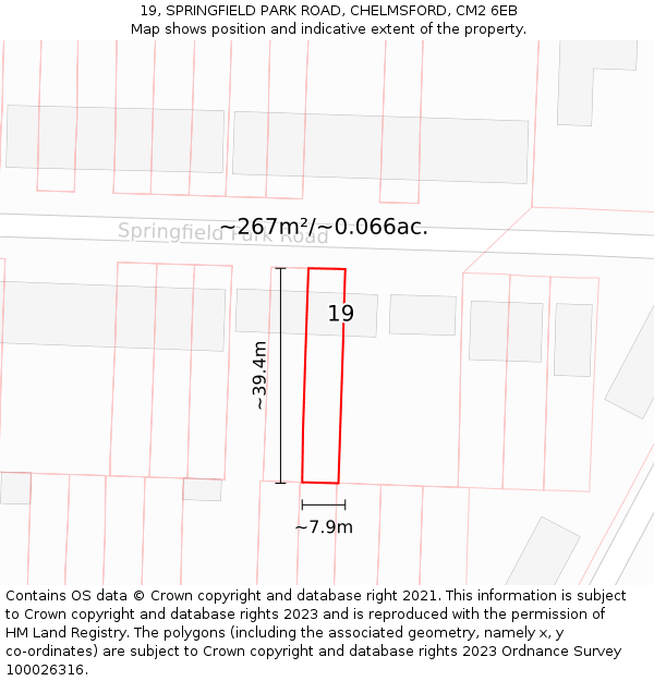 19, SPRINGFIELD PARK ROAD, CHELMSFORD, CM2 6EB: Plot and title map