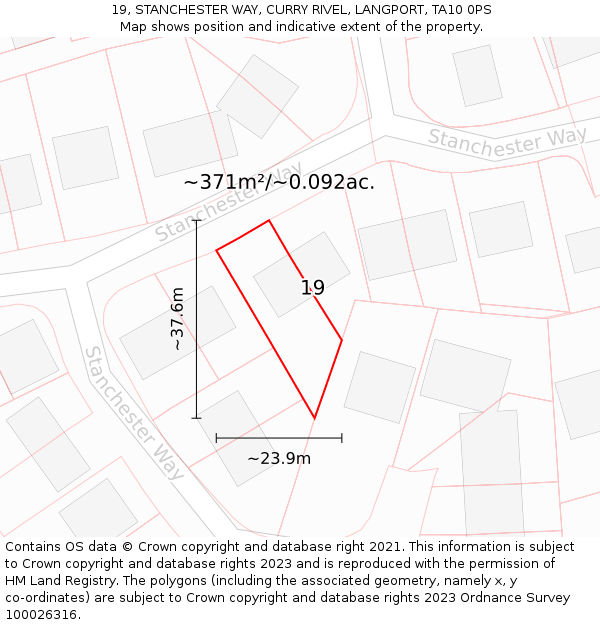 19, STANCHESTER WAY, CURRY RIVEL, LANGPORT, TA10 0PS: Plot and title map