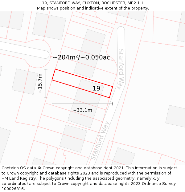 19, STANFORD WAY, CUXTON, ROCHESTER, ME2 1LL: Plot and title map