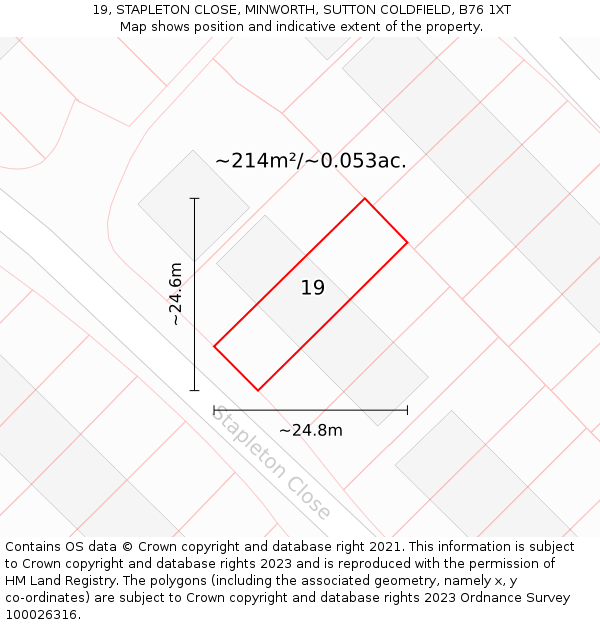 19, STAPLETON CLOSE, MINWORTH, SUTTON COLDFIELD, B76 1XT: Plot and title map