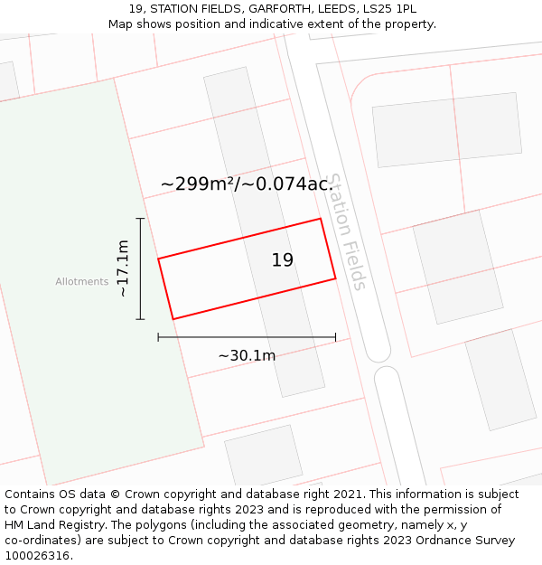 19, STATION FIELDS, GARFORTH, LEEDS, LS25 1PL: Plot and title map