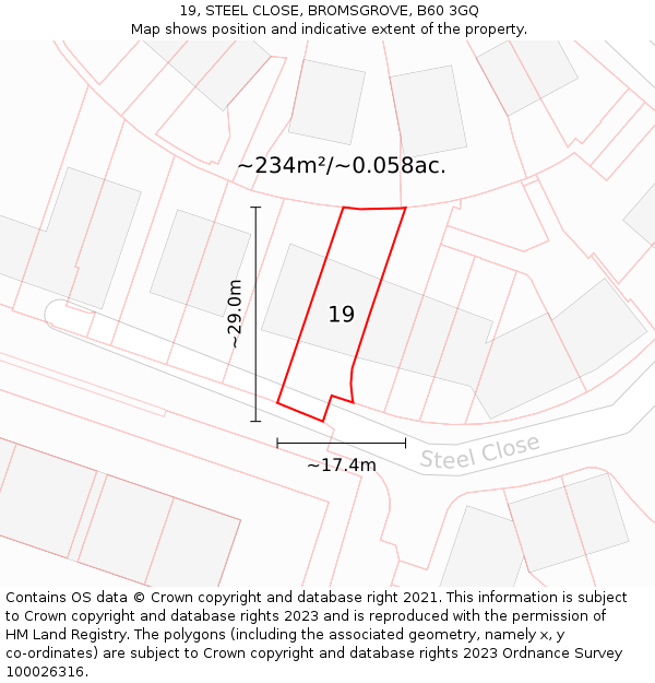 19, STEEL CLOSE, BROMSGROVE, B60 3GQ: Plot and title map