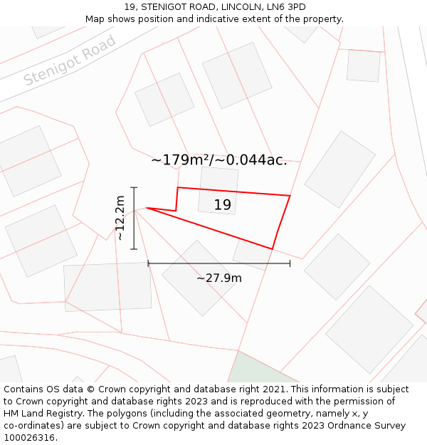 19, STENIGOT ROAD, LINCOLN, LN6 3PD: Plot and title map