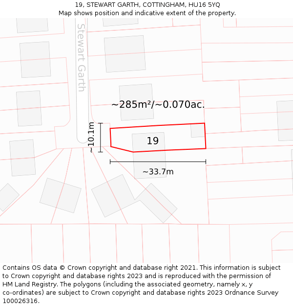 19, STEWART GARTH, COTTINGHAM, HU16 5YQ: Plot and title map