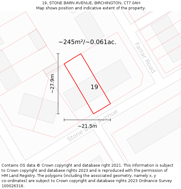 19, STONE BARN AVENUE, BIRCHINGTON, CT7 0AH: Plot and title map