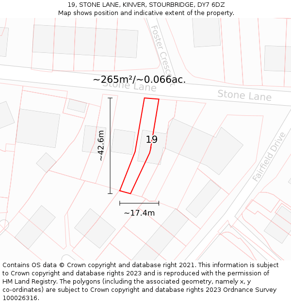 19, STONE LANE, KINVER, STOURBRIDGE, DY7 6DZ: Plot and title map