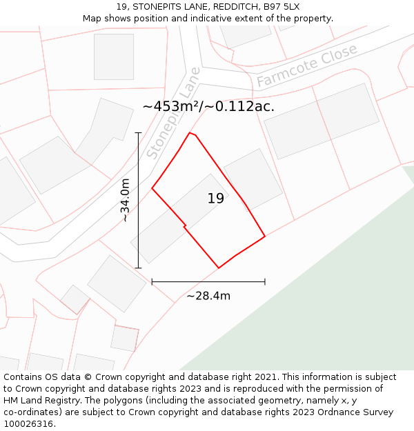 19, STONEPITS LANE, REDDITCH, B97 5LX: Plot and title map