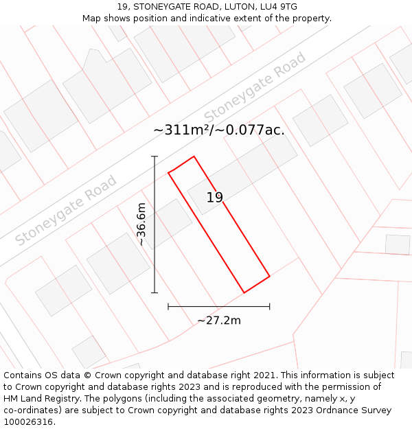 19, STONEYGATE ROAD, LUTON, LU4 9TG: Plot and title map