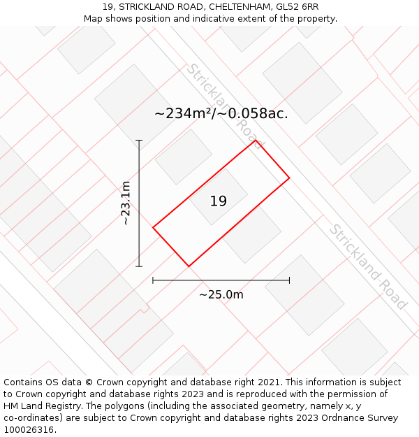 19, STRICKLAND ROAD, CHELTENHAM, GL52 6RR: Plot and title map