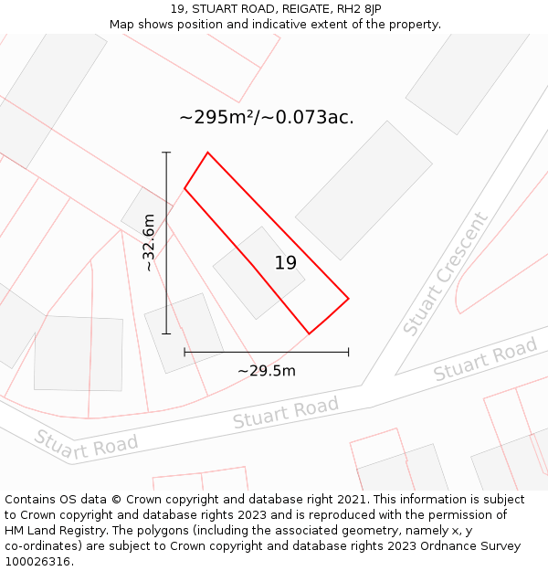 19, STUART ROAD, REIGATE, RH2 8JP: Plot and title map