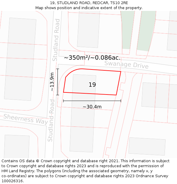 19, STUDLAND ROAD, REDCAR, TS10 2RE: Plot and title map