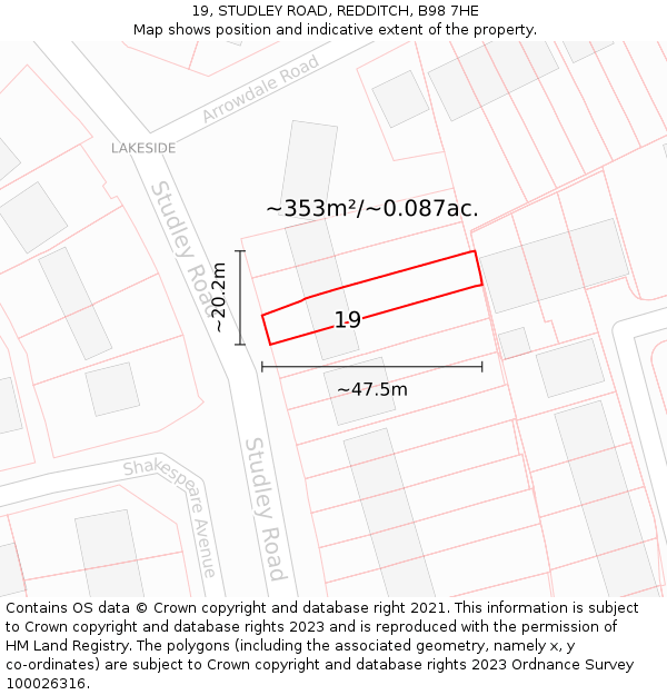 19, STUDLEY ROAD, REDDITCH, B98 7HE: Plot and title map