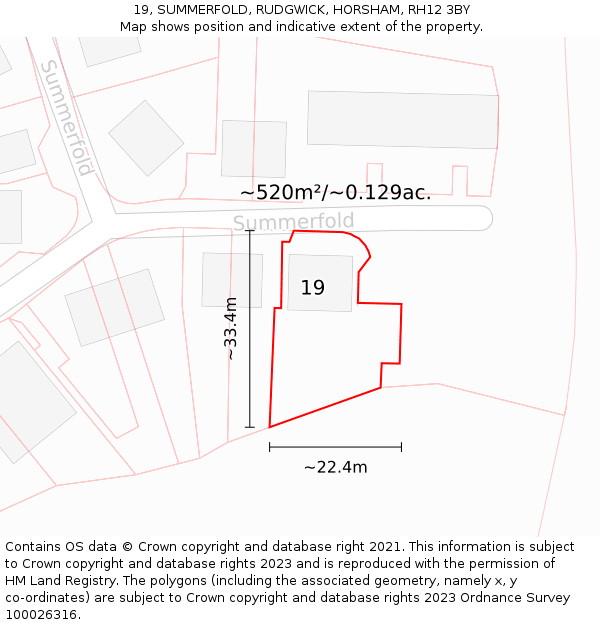 19, SUMMERFOLD, RUDGWICK, HORSHAM, RH12 3BY: Plot and title map