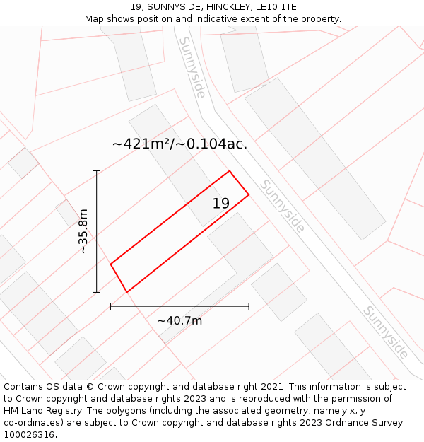 19, SUNNYSIDE, HINCKLEY, LE10 1TE: Plot and title map