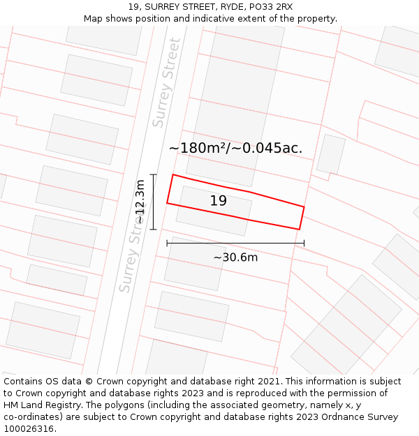 19, SURREY STREET, RYDE, PO33 2RX: Plot and title map