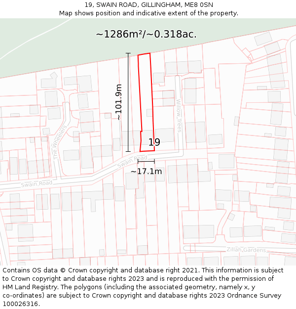 19, SWAIN ROAD, GILLINGHAM, ME8 0SN: Plot and title map