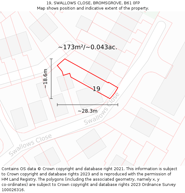 19, SWALLOWS CLOSE, BROMSGROVE, B61 0FP: Plot and title map