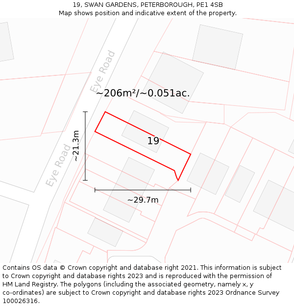 19, SWAN GARDENS, PETERBOROUGH, PE1 4SB: Plot and title map