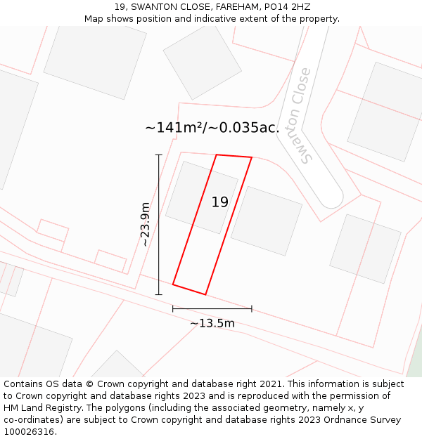 19, SWANTON CLOSE, FAREHAM, PO14 2HZ: Plot and title map