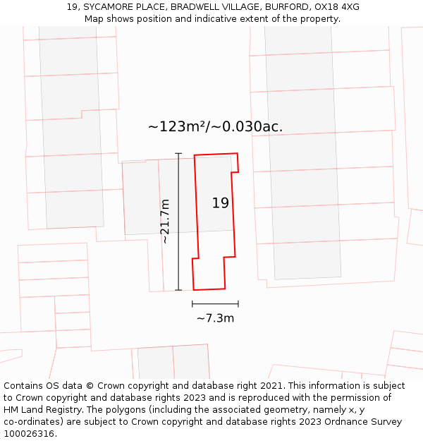 19, SYCAMORE PLACE, BRADWELL VILLAGE, BURFORD, OX18 4XG: Plot and title map