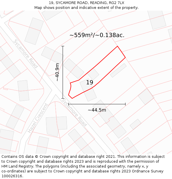 19, SYCAMORE ROAD, READING, RG2 7LX: Plot and title map