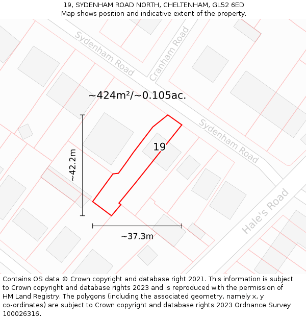 19, SYDENHAM ROAD NORTH, CHELTENHAM, GL52 6ED: Plot and title map