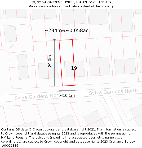 19, SYLVA GARDENS NORTH, LLANDUDNO, LL30 1BP: Plot and title map